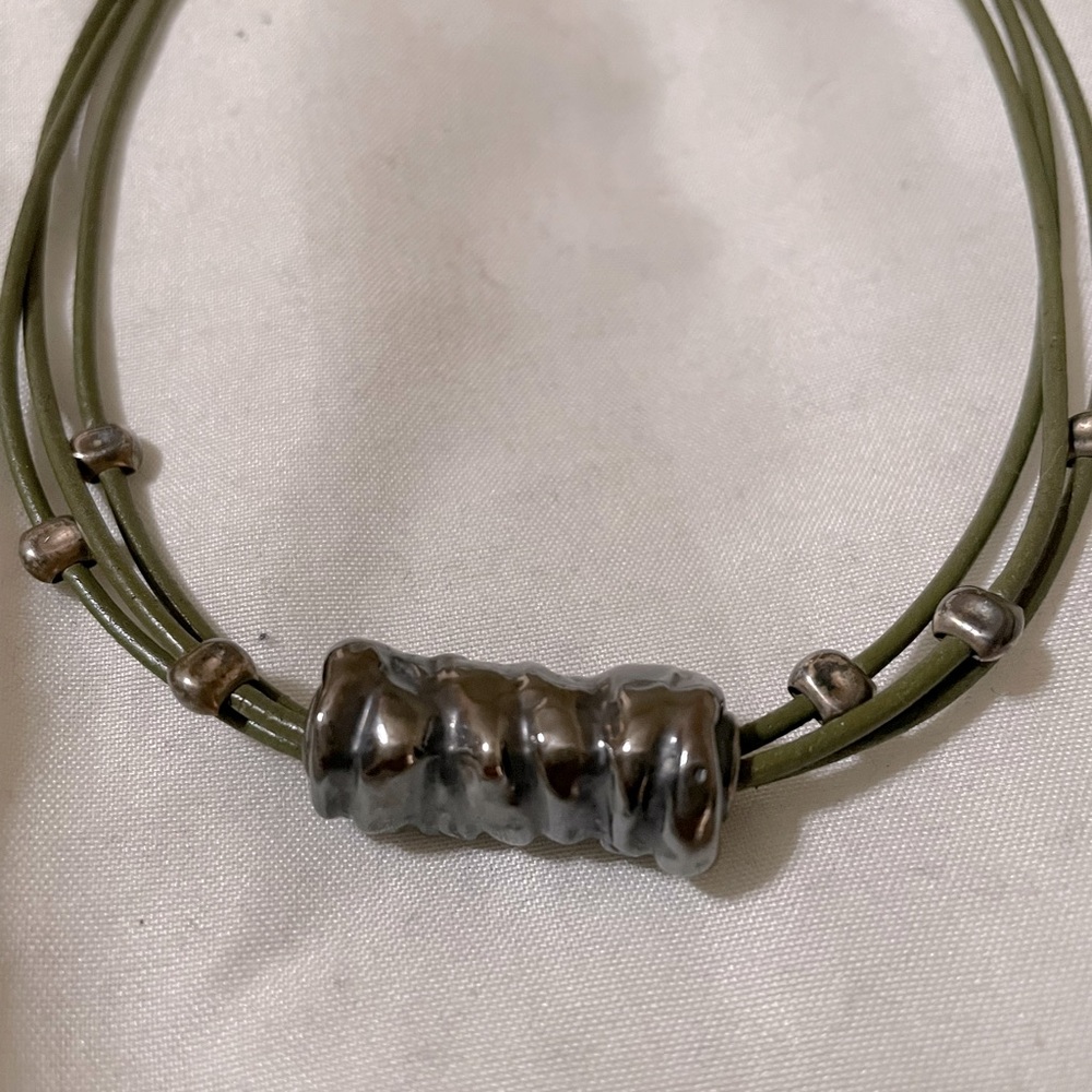 Silpada Army Green Leather Necklace